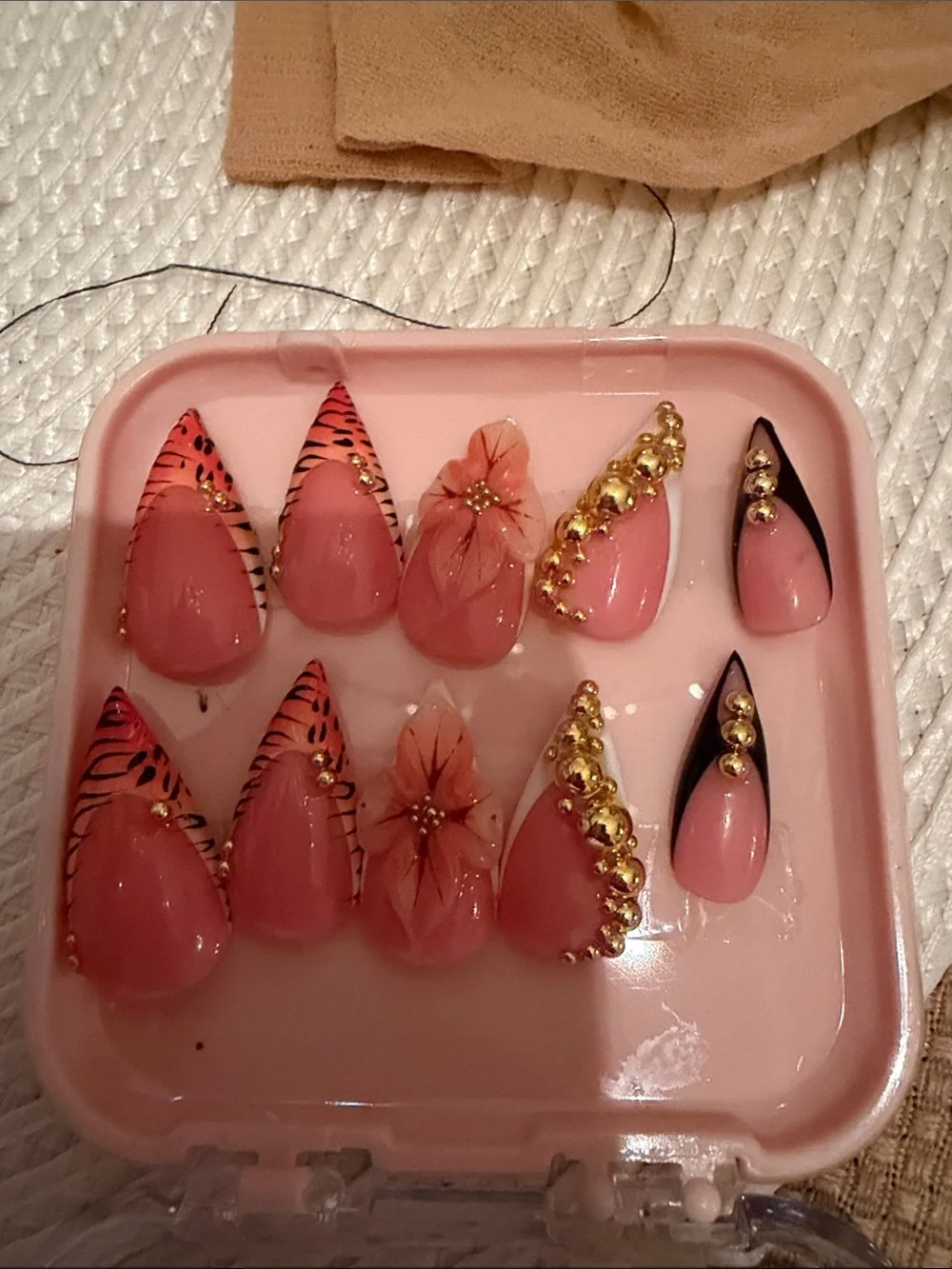 Pink Floral & Gold Accent Press-On Nail Set